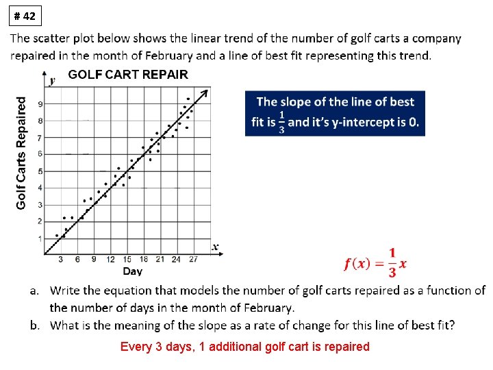 # 42 Every 3 days, 1 additional golf cart is repaired 