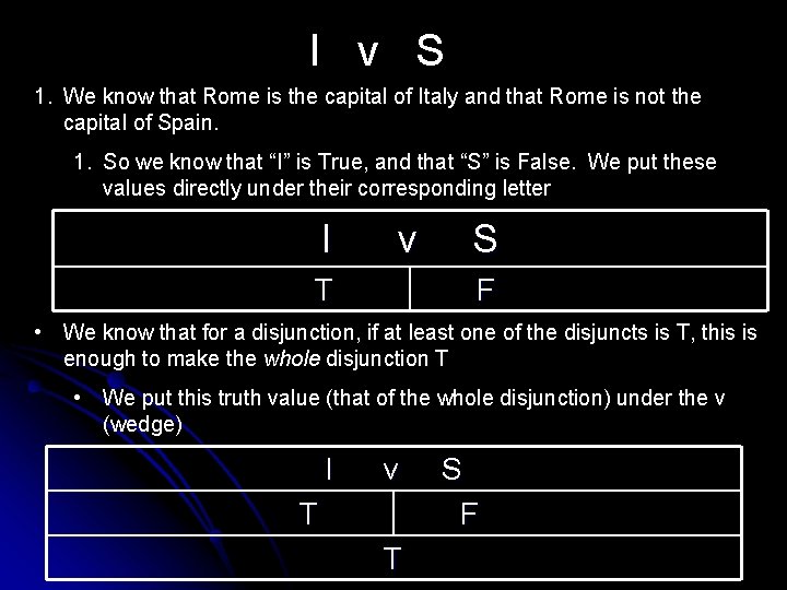 I v S 1. We know that Rome is the capital of Italy and