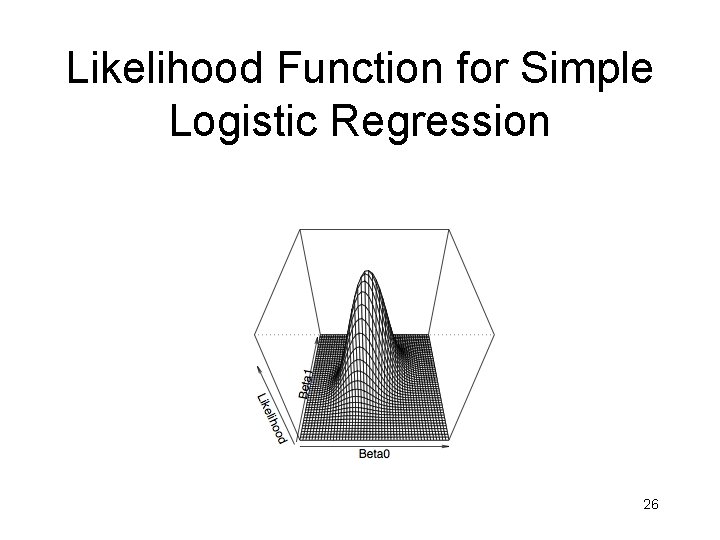 Likelihood Function for Simple Logistic Regression 26 Likelihood Function for Simple Logistic Regression 26