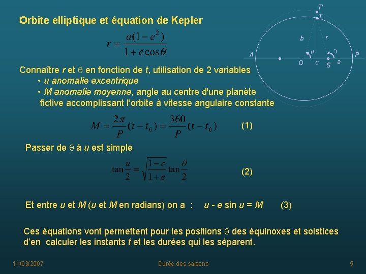 Orbite elliptique et équation de Kepler Connaître r et q en fonction de t,