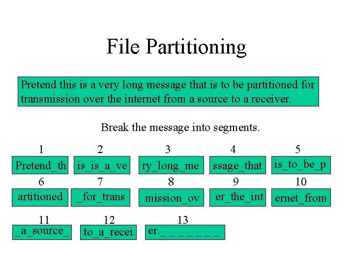 File Partitioning Pretend this is a very long message that is to be partitioned