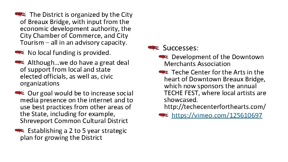 The District is organized by the City of Breaux Bridge, with input from the