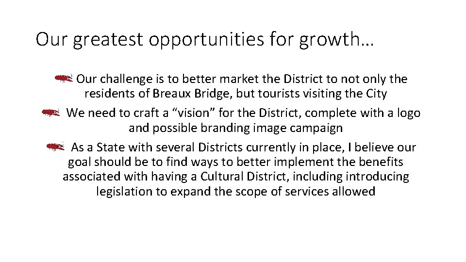 Our greatest opportunities for growth… Our challenge is to better market the District to