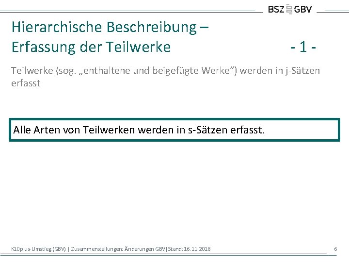 Hierarchische Beschreibung – Erfassung der Teilwerke -1 - Teilwerke (sog. „enthaltene und beigefügte Werke“)