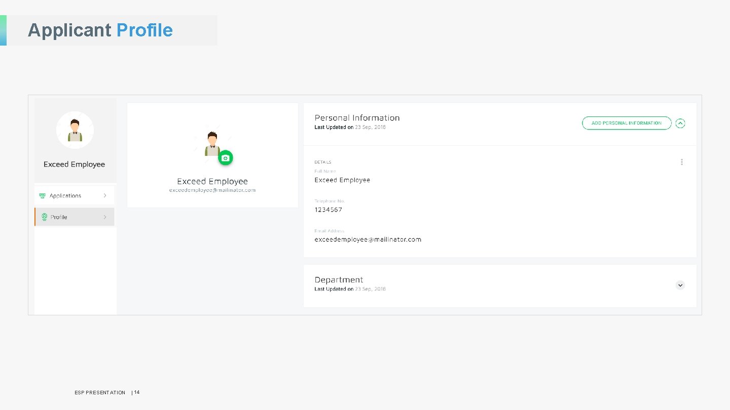 Applicant Profile ESP PRESENTATION | 14 