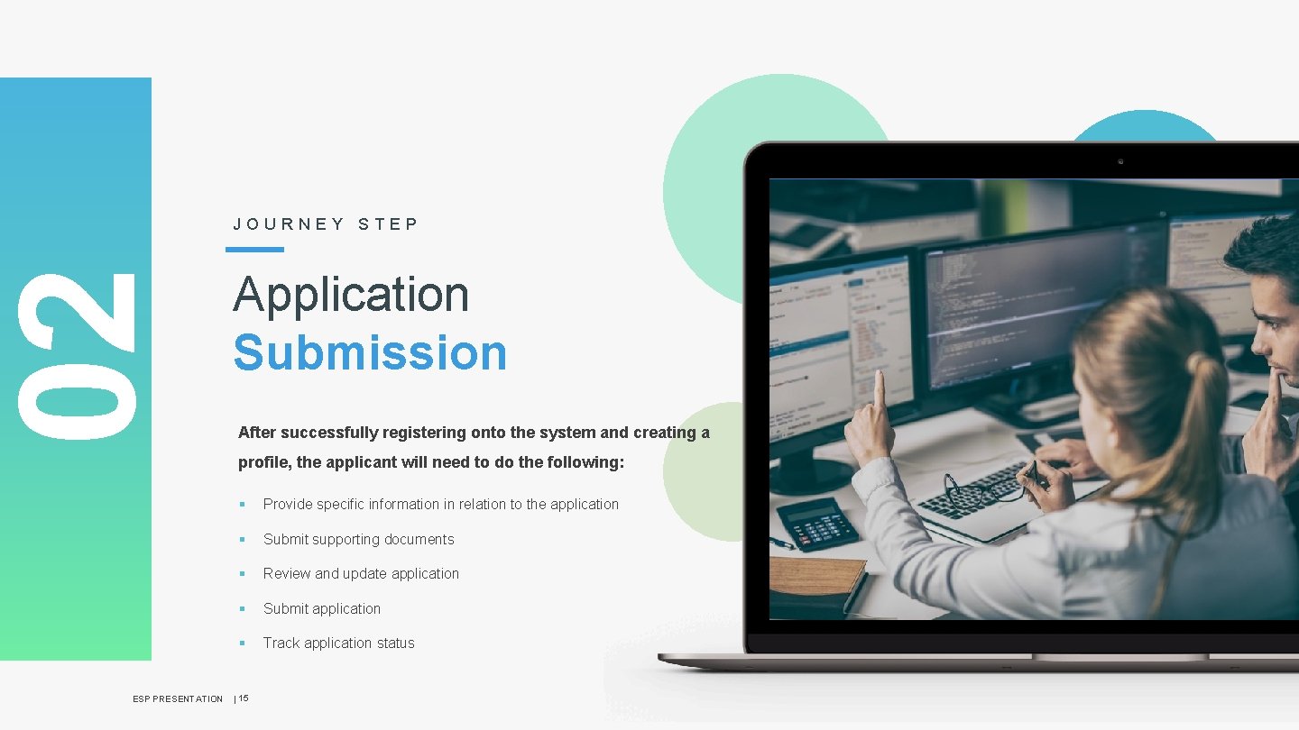02 JOURNEY STEP Application Submission After successfully registering onto the system and creating a