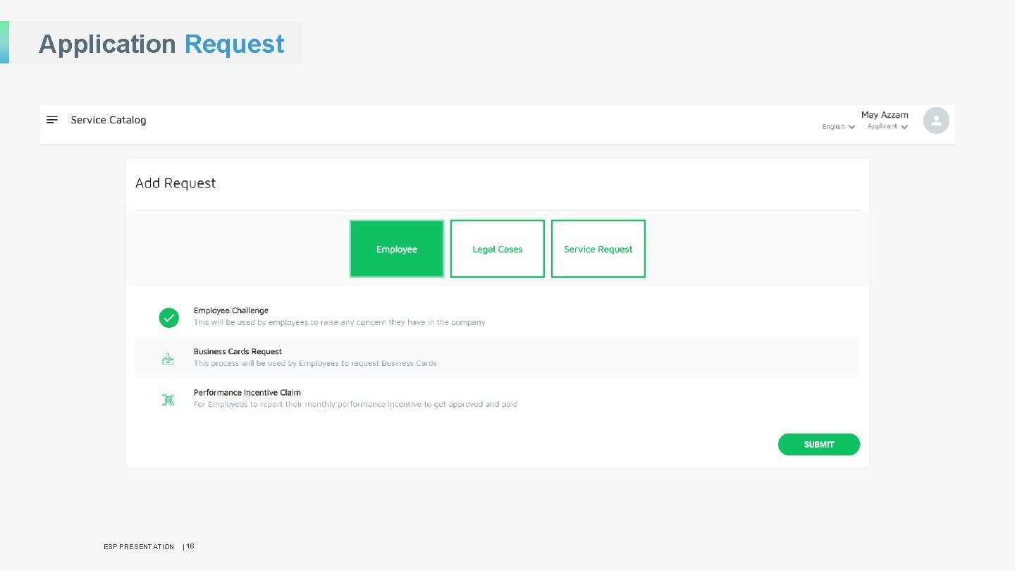 Application Request ESP PRESENTATION | 16 