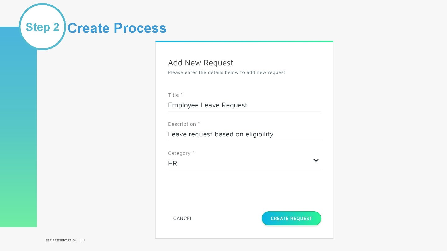 Step 2 Create Process ESP PRESENTATION | 9 