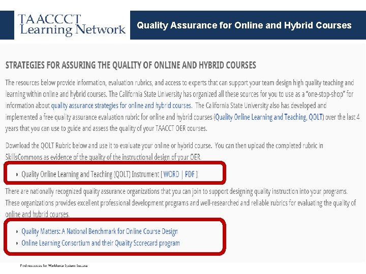 Quality Assurance for Online and Hybrid Courses 