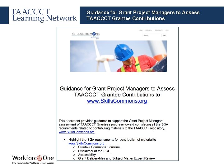 Guidance for Grant Project Managers to Assess TAACCCT Grantee Contributions 