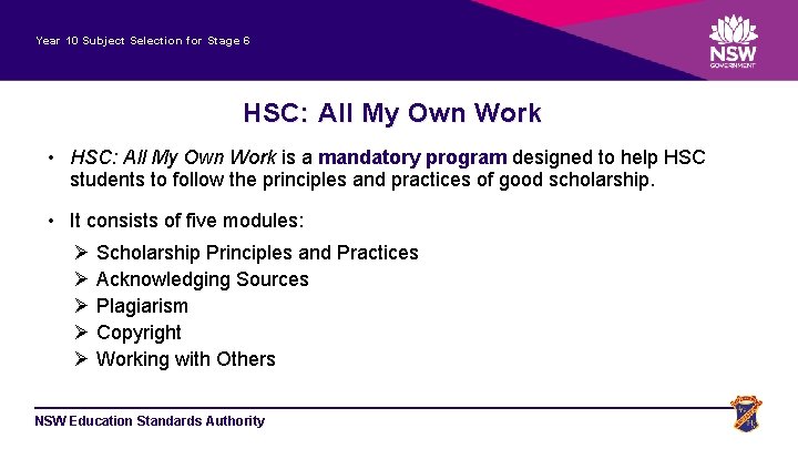 Year 10 Subject Selection for Stage 6 HSC: All My Own Work • HSC: