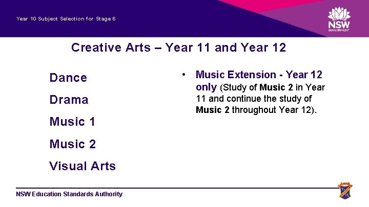 Year 10 Subject Selection for Stage 6 Creative Arts – Year 11 and Year