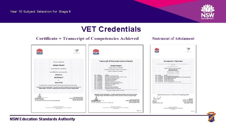 Year 10 Subject Selection for Stage 6 VET Credentials NSW Education Standards Authority 