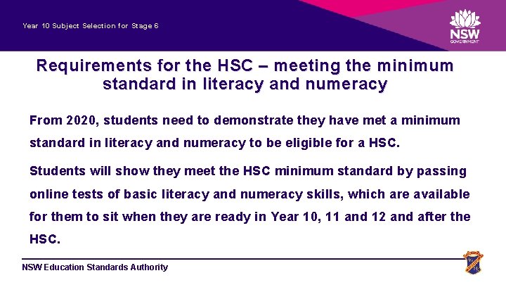 Year 10 Subject Selection for Stage 6 Requirements for the HSC – meeting the