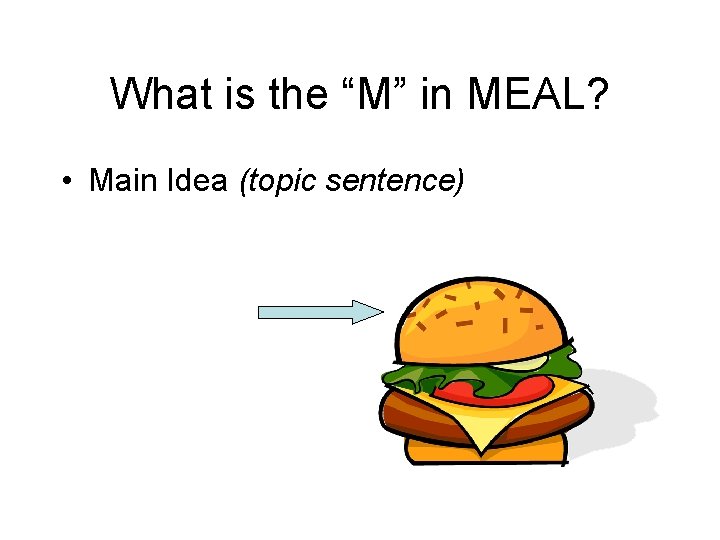 What is the “M” in MEAL? • Main Idea (topic sentence) 