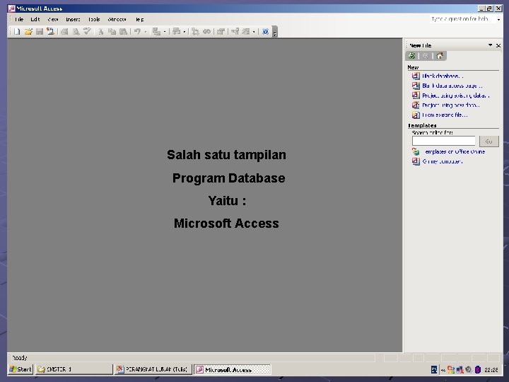 Salah satu tampilan Program Database Yaitu : Microsoft Access 