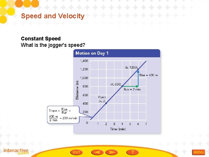 Speed and Velocity Constant Speed What is the jogger's speed? 