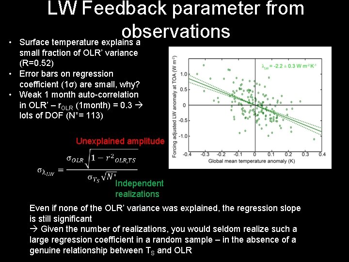  • LW Feedback parameter from observations Surface temperature explains a small fraction of