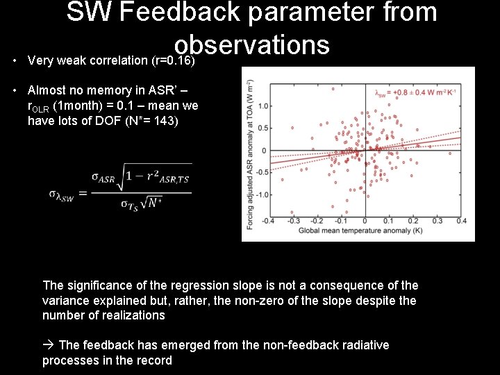  • SW Feedback parameter from observations Very weak correlation (r=0. 16) • Almost