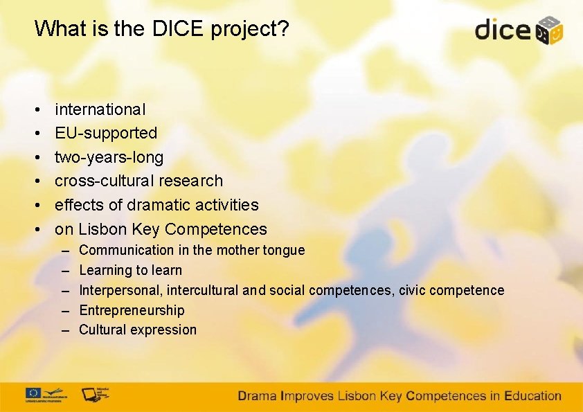 What is the DICE project? • • • international EU-supported two-years-long cross-cultural research effects