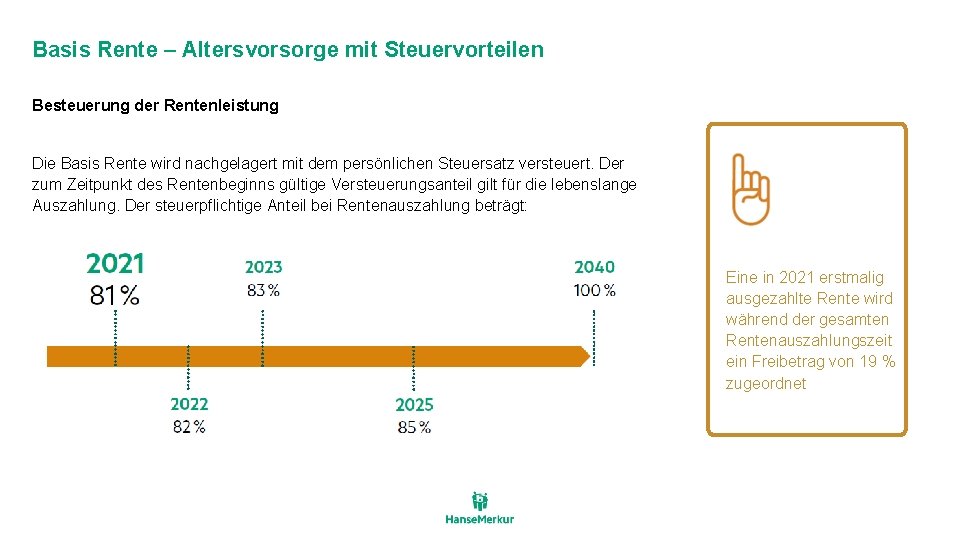 Basis Rente – Altersvorsorge mit Steuervorteilen Besteuerung der Rentenleistung Die Basis Rente wird nachgelagert