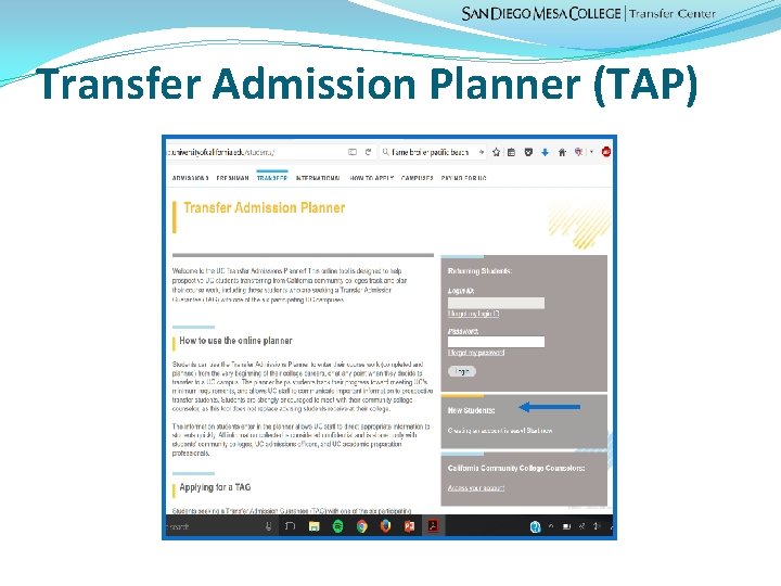 Transfer Admission Planner (TAP) 