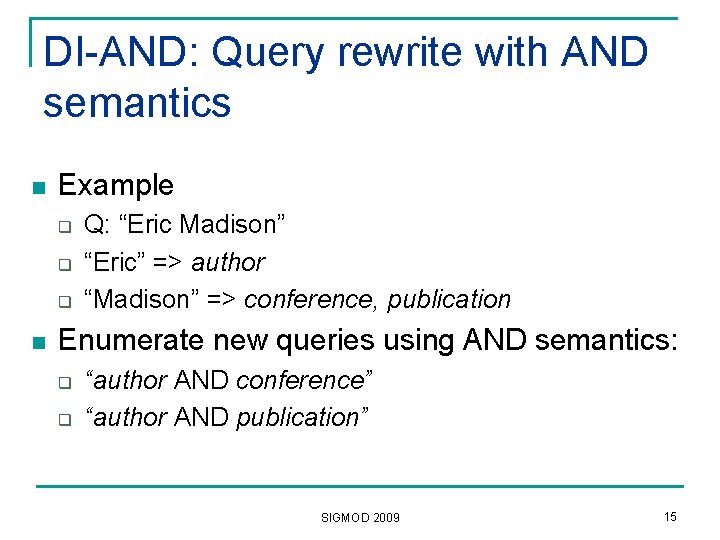 DI-AND: Query rewrite with AND semantics n Example q q q n Q: “Eric