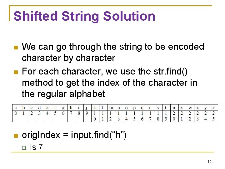 Shifted String Solution We can go through the string to be encoded character by
