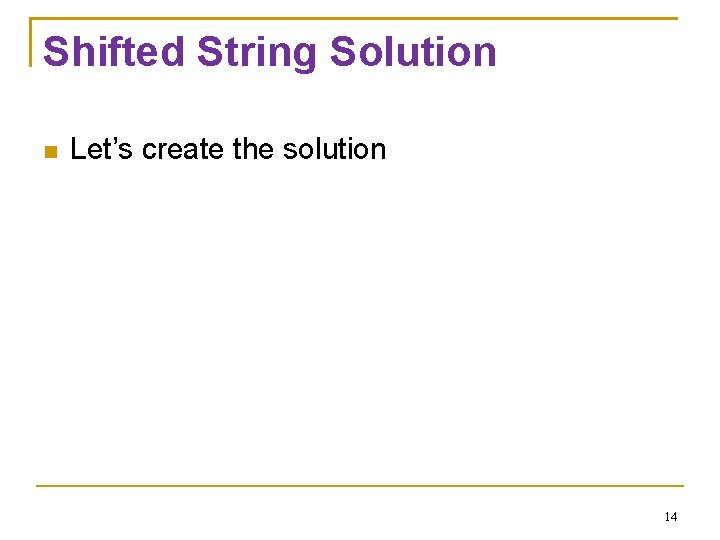 Shifted String Solution Let’s create the solution 14 