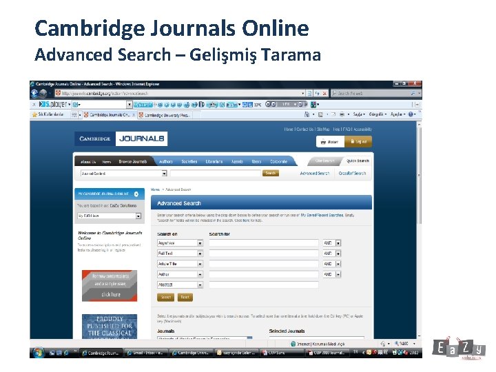 Cambridge Journals Online Advanced Search – Gelişmiş Tarama Cambridge Journals Online Advanced Search 