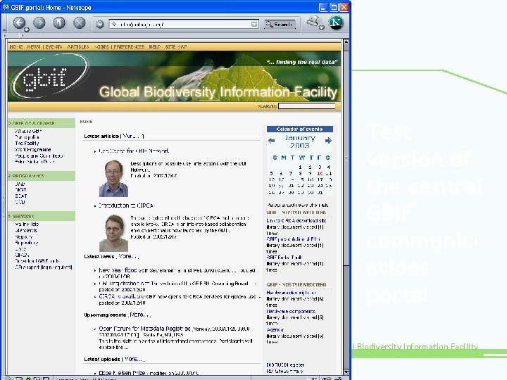 Test version of the central GBIF communications portal Global Biodiversity Information Facility 