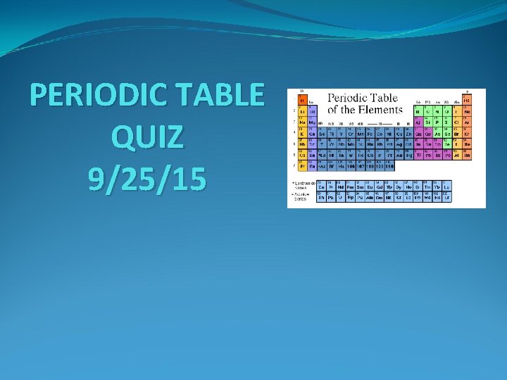 PERIODIC TABLE QUIZ 9/25/15  PERIODIC TABLE QUIZ 9/25/15