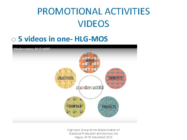 PROMOTIONAL ACTIVITIES VIDEOS o 5 videos in one- HLG-MOS High-level Group of the Modernisation