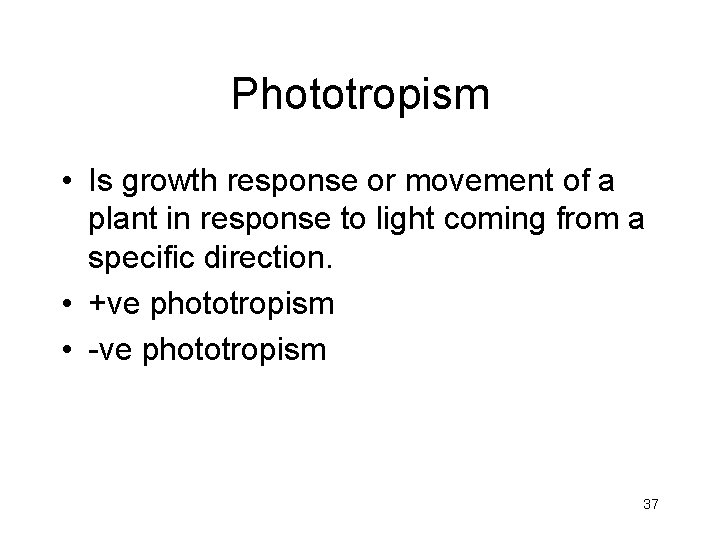 Phototropism • Is growth response or movement of a plant in response to light