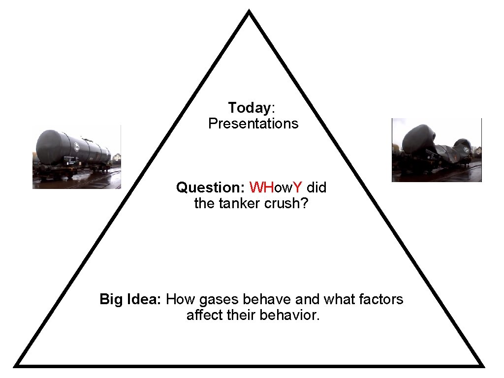 Today: Presentations Question: WHow. Y did the tanker crush? Big Idea: How gases behave