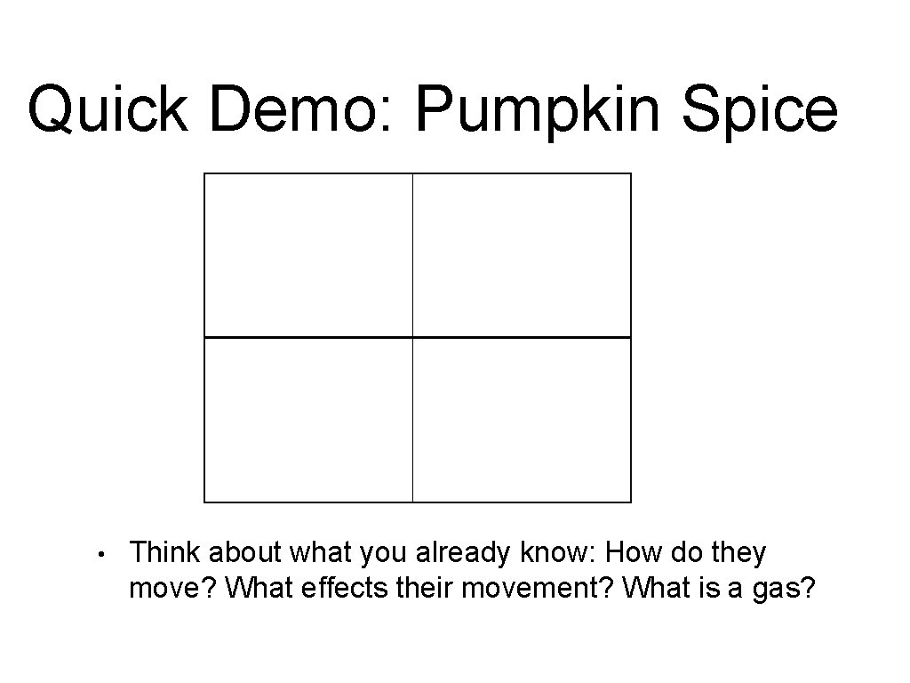 Quick Demo: Pumpkin Spice • Think about what you already know: How do they