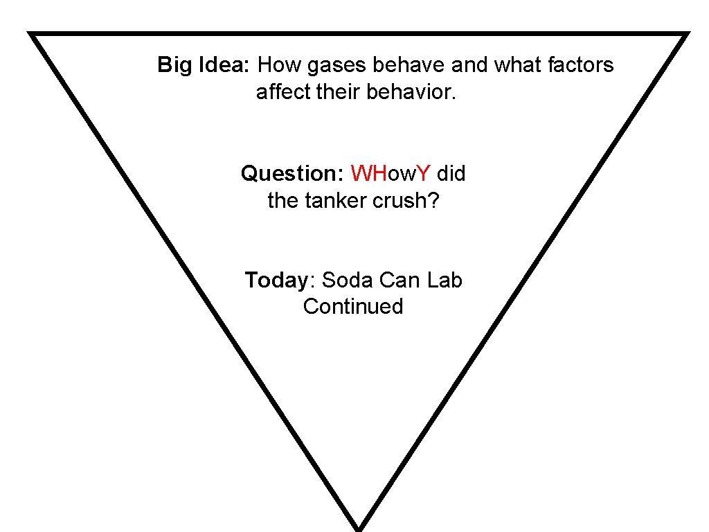 Big Idea: How gases behave and what factors affect their behavior. Question: WHow. Y