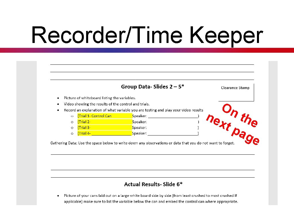 Recorder/Time Keeper On ne the xt pa ge 