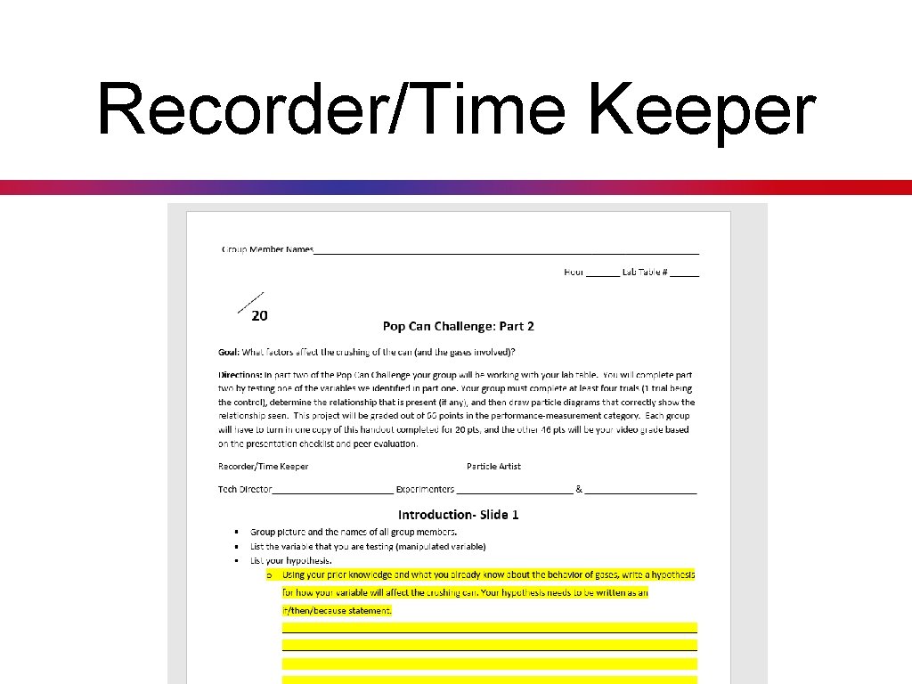 Recorder/Time Keeper 