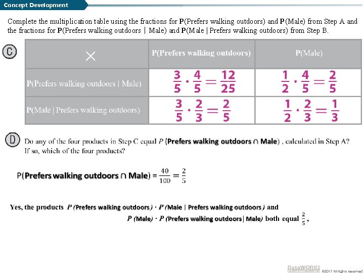Concept Development Complete the multiplication table using the fractions for P(Prefers walking outdoors) and
