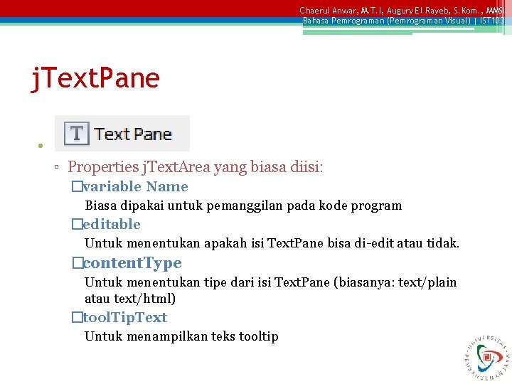 Chaerul Anwar, M. T. I, Augury El Rayeb, S. Kom. , MMSI. Bahasa Pemrograman