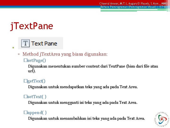 Chaerul Anwar, M. T. I, Augury El Rayeb, S. Kom. , MMSI. Bahasa Pemrograman