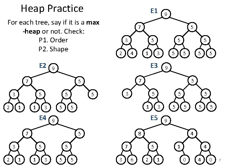 Heap Practice E 1 For each tree, say if it is a max -heap