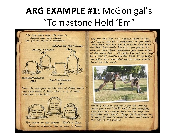 ARG EXAMPLE #1: Mc. Gonigal’s “Tombstone Hold ‘Em” 