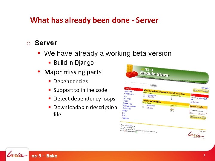 What has already been done - Server o Server • We have already a