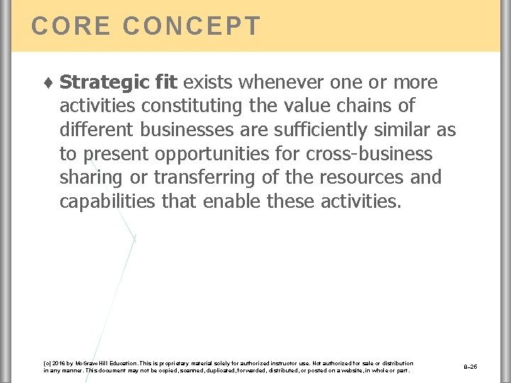 CORE CONCEPT ♦ Strategic fit exists whenever one or more activities constituting the value