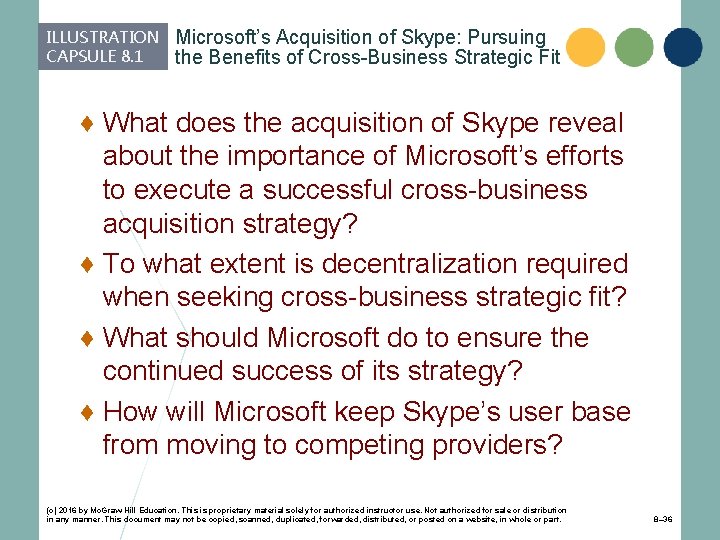 ILLUSTRATION CAPSULE 8. 1 Microsoft’s Acquisition of Skype: Pursuing the Benefits of Cross-Business Strategic