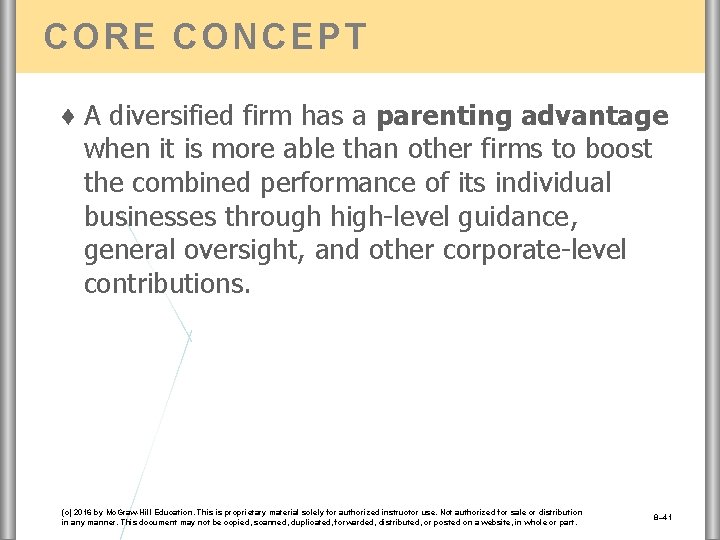 CORE CONCEPT ♦ A diversified firm has a parenting advantage when it is more