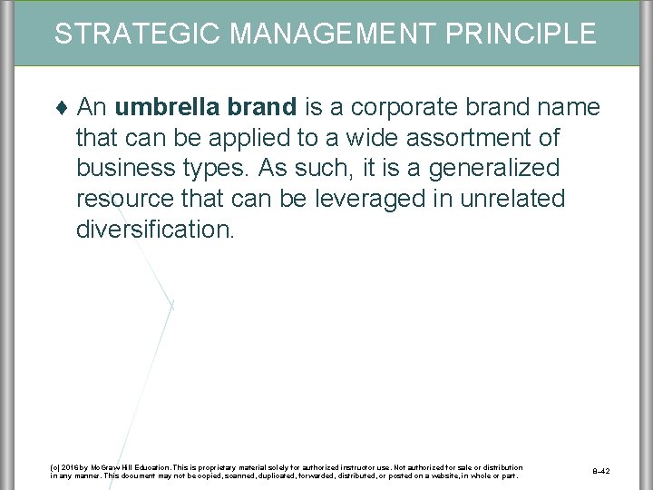 STRATEGIC MANAGEMENT PRINCIPLE ♦ An umbrella brand is a corporate brand name that can