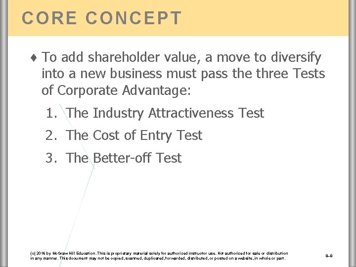 CORE CONCEPT ♦ To add shareholder value, a move to diversify into a new